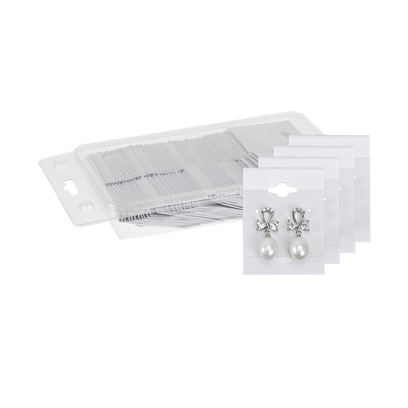 MOOCA 100 pieces of 1.5 x 2-inch plain white velvet hanging earring cards serve as earring holders and display cards for ear studs, hooks, clip earrings, and more. Made of plastic, designed to showcas - Image 1